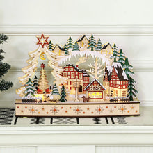 Laden Sie das Bild in den Galerie-Viewer, Weihnachtsdorf im Winterwunderland, 20 LED-Lichter, mehrschichtig, Naturholz, 45 x 12 x 30 cm