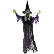 Laden Sie das Bild in den Galerie-Viewer, Animierte Halloween-Dekoration – Lebensgroße Hexe mit Sound &amp; LED, 183 cm