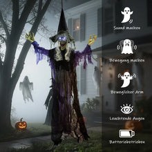 Laden Sie das Bild in den Galerie-Viewer, Animierte Halloween-Dekoration – Lebensgroße Hexe mit Sound &amp; LED, 183 cm