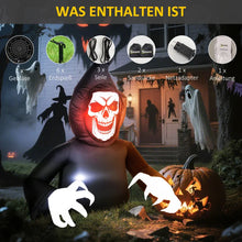 Laden Sie das Bild in den Galerie-Viewer, Aufblasbare Halloween-Dekoration – Aufblasbarer Sensemann mit LED-Beleuchtung, 180 cm)
