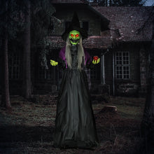 Laden Sie das Bild in den Galerie-Viewer, Lebensgroße Halloween-Hexe mit Giftapfel, Soundfunktion, mit Bewegungssensor und LED-Lichtern, 180 cm