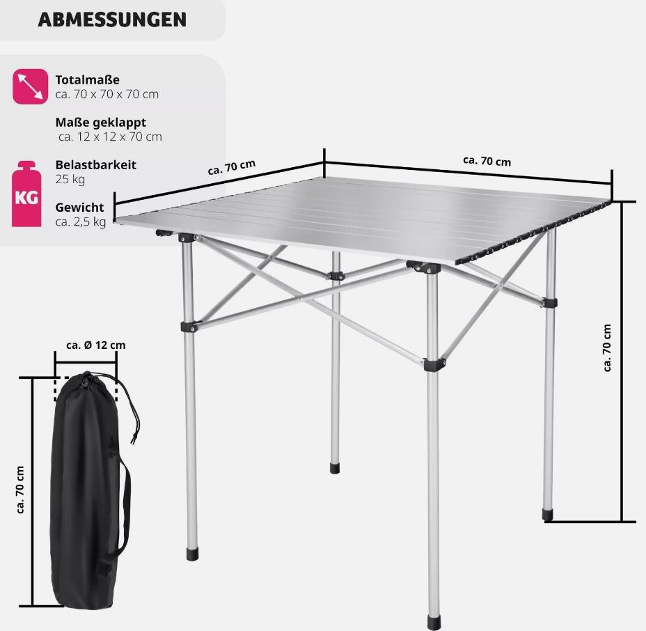 Einrollbarer Aluminium Campingtisch Rolltisch Klapptisch Falttisch Gartentisch klappbar und rollbar