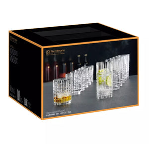 Quad Longdrinkglas und Whiskyglas, Wasserglas 12er Set, 2 Größen, Kristallglas