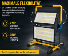 Laden Sie das Bild in den Galerie-Viewer, LED Baustrahler Flutlicht 200 Watt (2x100 Watt) mit Ständer. 230 Volt. IP66.