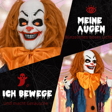 Laden Sie das Bild in den Galerie-Viewer, Animierte Halloween-Dekoration – Grusel-Clown mit Sound, LED &amp; Bewegung, 168 cm