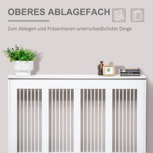 Heizkörperabdeckung mit Lamellendesign & Ablagefläche – Weiß, 120 cm