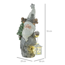 Laden Sie das Bild in den Galerie-Viewer, Weihnachtsdeko, Weihnachtsmann mit Tanne und Laterne, warme LED-Beleuchtung, Batteriebetrieb, In- und Outdoor, 55 cm
