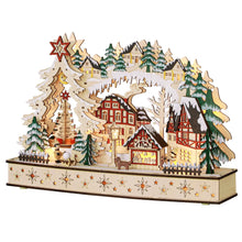 Laden Sie das Bild in den Galerie-Viewer, Weihnachtsdorf im Winterwunderland, 20 LED-Lichter, mehrschichtig, Naturholz, 45 x 12 x 30 cm