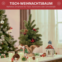 Laden Sie das Bild in den Galerie-Viewer, Mini-Weihnachtsbaum mit Schmuck, rote Beeren und Tannenzapfen – 50 cm Höhe