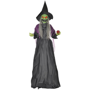 Lebensgroße Halloween-Hexe mit Giftapfel, Soundfunktion, mit Bewegungssensor und LED-Lichtern, 180 cm