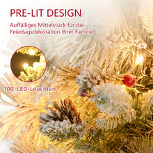 Laden Sie das Bild in den Galerie-Viewer, Weihnachtsbaum-Set – 2er-Set mit LED-Beleuchtung, Tannenzapfen und roten Beeren, 107 cm