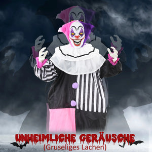 Halloween Dekoration Stehender Clown 173cm mit LED-Lichter Soundeffekt, pink und lila
