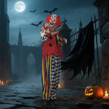 Laden Sie das Bild in den Galerie-Viewer, Animierte Halloween-Dekoration – Riesen-Clown mit Hammer, LED-Augen &amp; Sound, 173 cm