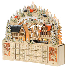 Laden Sie das Bild in den Galerie-Viewer, Adventskalender, Weihnachtsdorf, 18 LEDs, 24 Schubladen, wiederverwendbar, 45 x 9 x 42,5 cm