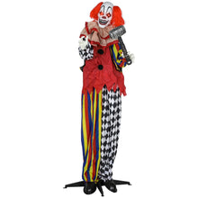 Laden Sie das Bild in den Galerie-Viewer, Animierte Halloween-Dekoration – Riesen-Clown mit Hammer, LED-Augen &amp; Sound, 173 cm