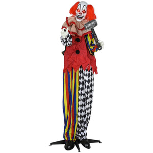 Animierte Halloween-Dekoration – Riesen-Clown mit Hammer, LED-Augen & Sound, 173 cm