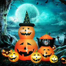 Laden Sie das Bild in den Galerie-Viewer, Halloween-Gartendeko Kürbisfamilie mit Katze, Gebläse wetterfest 160 x 100 x 180cm