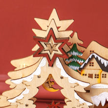Laden Sie das Bild in den Galerie-Viewer, Weihnachtsdorf im Winterwunderland, 20 LED-Lichter, mehrschichtig, Naturholz, 45 x 12 x 30 cm