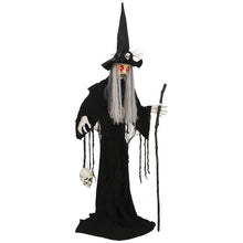 Laden Sie das Bild in den Galerie-Viewer, Animierte Halloween-Dekoration – Hexe mit Skull, LED-Augen, Sound &amp; Bewegung, 170 cm