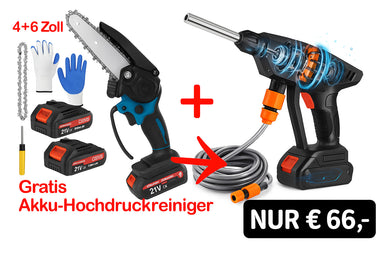 Nur diese Woche: Mini-Akku-Kettensäge 4 und 6 Zoll nur 66,- plus 1 x Hochdruckreiniger kostenlos