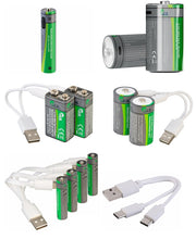 Laden Sie das Bild in den Galerie-Viewer, Neu: Kombi-Set Lithium-Ion-Akkus (USB-C Batterien aller Batteriesorten) welche sich überall aufladen lassen per USB