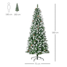 Laden Sie das Bild in den Galerie-Viewer, Künstlicher Weihnachtsbaum – 1,8 m mit verschneiten Spitzen und Zapfen, feuerfest