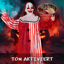 Laden Sie das Bild in den Galerie-Viewer, Halloween Dekoration Stehender Clown 165cm mit Licht- und Soundeffekt