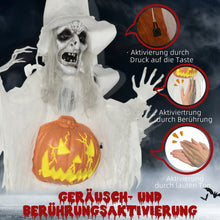 Laden Sie das Bild in den Galerie-Viewer, Lebensgroße alte Halloween-Hexe, Soundfunktion, mit Bewegungssensor und LED-Lichtern, 183 cm, weiß
