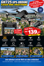 Laden Sie das Bild in den Galerie-Viewer, GPS-Drohne ohne EU-Drohnenführerschein! Achtung: Mit eingebautem Bildschirm! Ohne Smartphone nutzen.