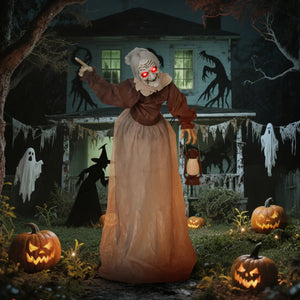 Lebensgroße animierte Halloween-Dekoration – Hexe mit Laterne, Sound & LED, 150cm