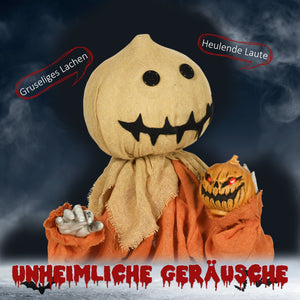 Animierte Halloween-Dekoration – Vogelscheuche mit Bewegung, Sound & LED, 77 cm