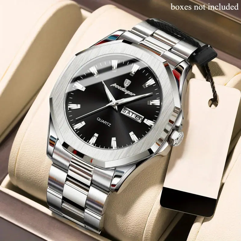 Edelstahl Herren Armbanduhr mit Achteck-Lünette. Verschiedene Ausführungen.