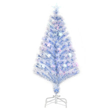 Laden Sie das Bild in den Galerie-Viewer, Künstlicher Weihnachtsbaum, 1,2 m, mit LED-Lichtern und Glasfaser, Weiß/Blau