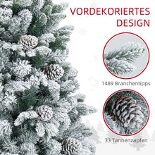 Laden Sie das Bild in den Galerie-Viewer, Künstlicher Weihnachtsbaum – 1,8 m, mit Kunstschnee und Tannenzapfen