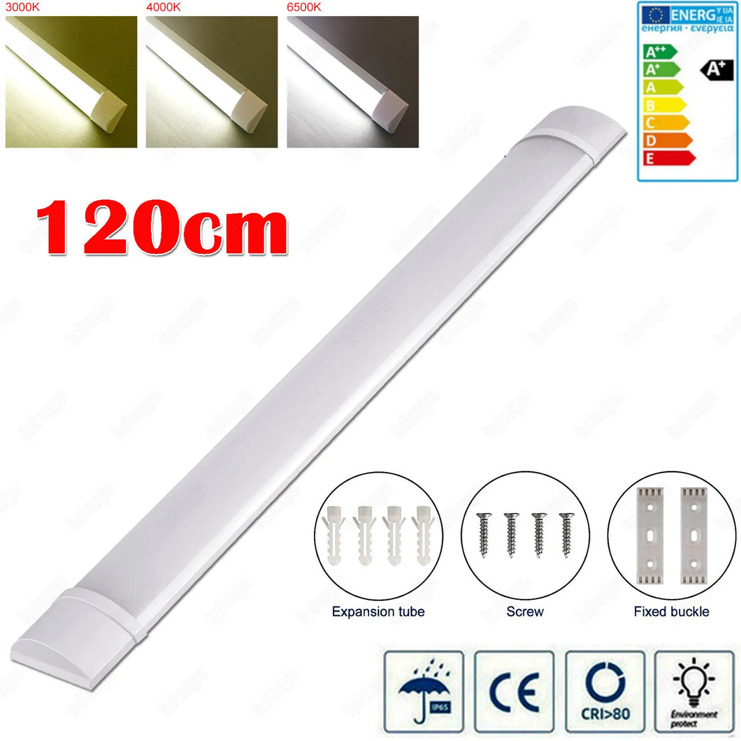 Deckenleuchte 6000K Kaltweiß LED 40 Watt (Wie 400 Watt alte Röhren) 120 cm Feuchtraumlampe, Bürolampe, Garage, Werkstatt.