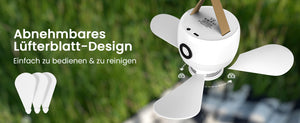 Mobiler Akku-Deckenventilator mit LED und Fernbedienung – 8000 mAh Akku