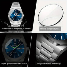 Laden Sie das Bild in den Galerie-Viewer, Elegante Herren-Armbanduhr, Stahlband mit blauem Ziffernblat.  Mit präzisem Quarzwerk