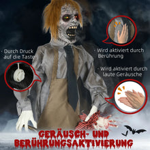 Laden Sie das Bild in den Galerie-Viewer, Animierte Halloween-Dekoration – Kettensägenmörder mit Sound &amp; LED, 170 cm