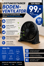 Laden Sie das Bild in den Galerie-Viewer, Windmaschine Bodenventilator Ø50 cm mit 90 Watt. Kunststoffgehäuse.