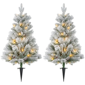 Weihnachtsbaum-Set – 2er-Set mit LED-Beleuchtung, Tannenzapfen und roten Beeren, 107 cm
