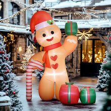 Laden Sie das Bild in den Galerie-Viewer, Aufblasbarer Lebkuchenmann mit Herzen, 245 cm mit LED-Beleuchtung. Weihnachten Deko Luftfigur wetterfest