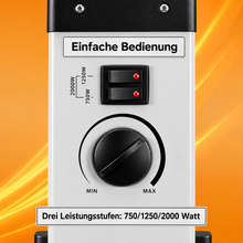 Laden Sie das Bild in den Galerie-Viewer, Leistungsstarker Konvektor für angenehme Wärme. 3 Stufen einstellbar bis 2000 Watt mit Thermostat