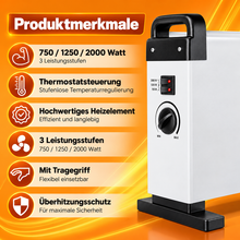 Laden Sie das Bild in den Galerie-Viewer, Leistungsstarker Konvektor für angenehme Wärme. 3 Stufen einstellbar bis 2000 Watt mit Thermostat