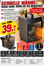 Laden Sie das Bild in den Galerie-Viewer, Robuster Elektro-Heizlüfter 3.000 W mit Thermostat | 2 Heizstufen | Gebläsefunktion
