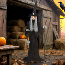 Laden Sie das Bild in den Galerie-Viewer, Animierte Halloween-Dekoration – Hexe mit Skull, LED-Augen, Sound &amp; Bewegung, 170 cm