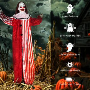 Halloween Dekoration Stehender Clown 165cm mit Licht- und Soundeffekt