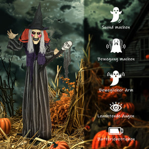 Animierte Halloween-Dekoration – Hexe mit Zepter, LED-Augen, Sound & Bewegung, 160