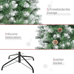 Künstlicher Weihnachtsbaum – 1,8 m mit verschneiten Spitzen und Zapfen, feuerfest