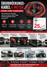 Laden Sie das Bild in den Galerie-Viewer, Extra langes 6-Meter-Starthilfekabel – Ideal für jede Panne. Für Pkw, SUV und Transporter