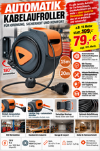 Laden Sie das Bild in den Galerie-Viewer, Automatik Kabelaufroller 15 und 20 Meter Kabeltrommel Kabelabroller Verlängerungskabel